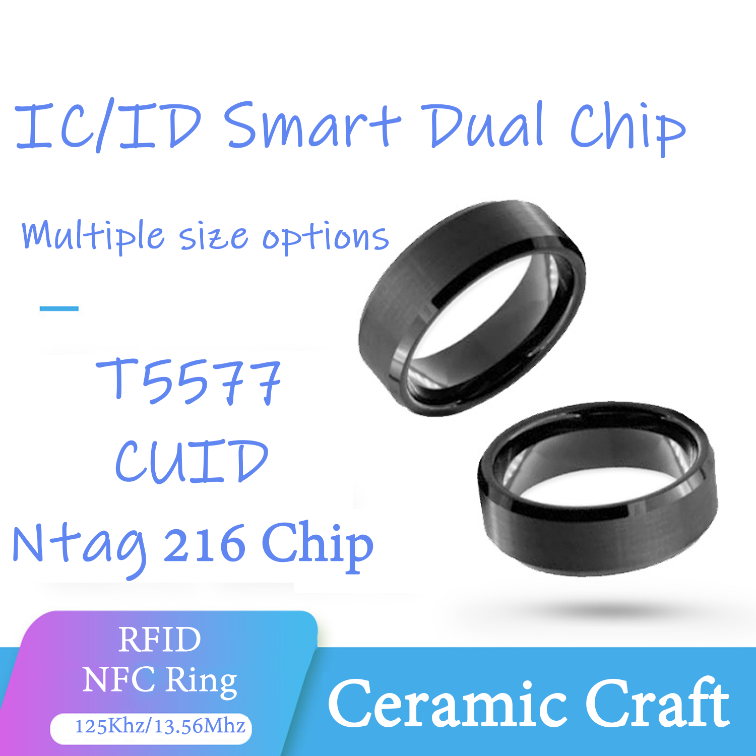 Smart Ring Nfc Pay - CUID T5577 Podwójny chip Clone Ring